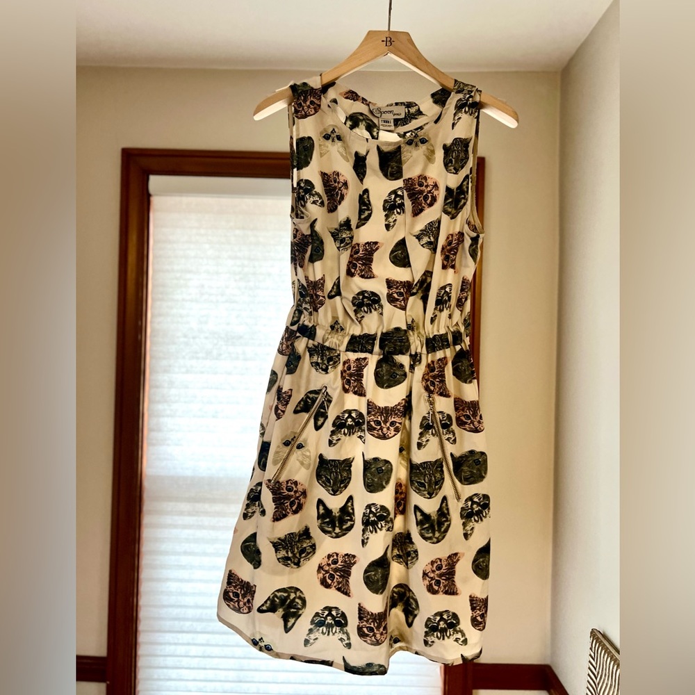 Sleeveless Dress with Cat Design